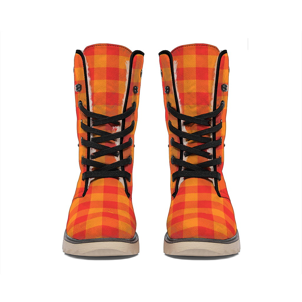 Orange Buffalo Check Pattern Print Winter Boots