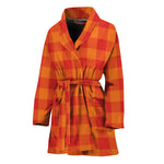 Orange Buffalo Check Pattern Print Women's Bathrobe