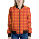 Orange Buffalo Check Pattern Print Women's Bomber Jacket