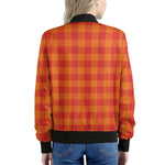 Orange Buffalo Check Pattern Print Women's Bomber Jacket