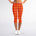 Orange Buffalo Check Pattern Print Women's Capri Leggings