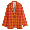Orange Buffalo Check Pattern Print Women's Cotton Blazer