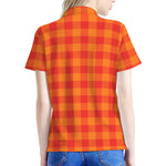 Orange Buffalo Check Pattern Print Women's Polo Shirt