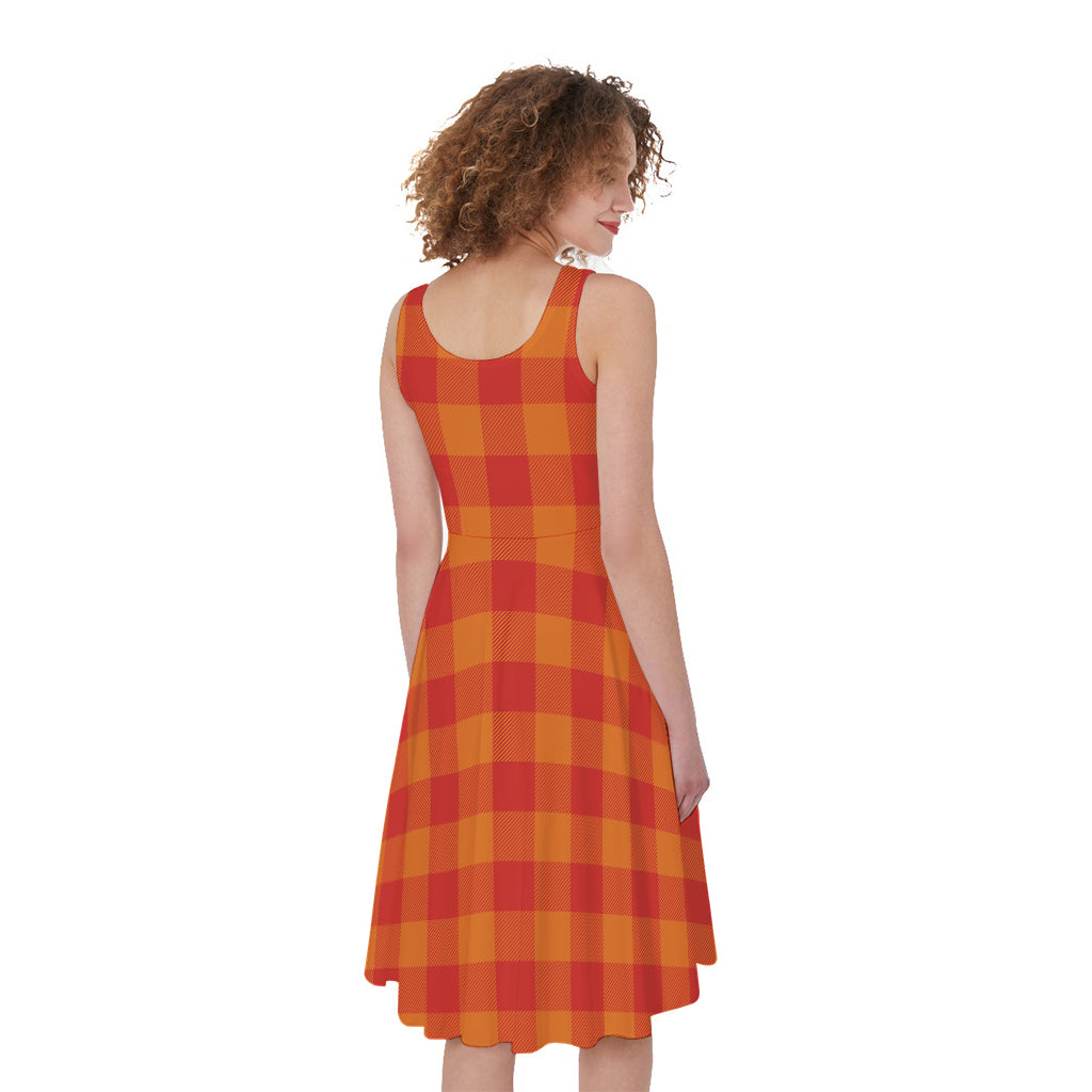 Orange Buffalo Check Pattern Print Women's Sleeveless Dress