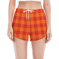 Orange Buffalo Check Pattern Print Women's Split Running Shorts