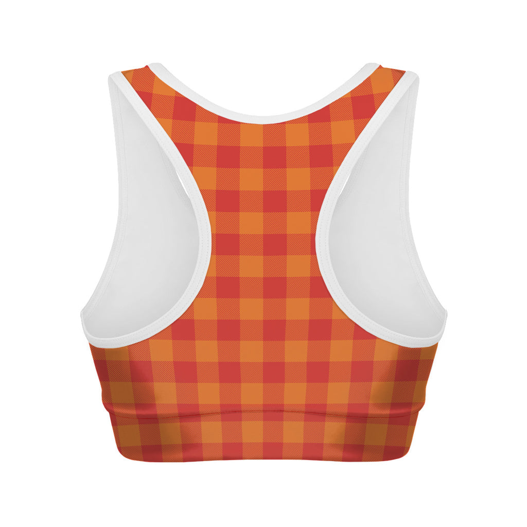 Orange Buffalo Check Pattern Print Women's Sports Bra