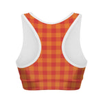 Orange Buffalo Check Pattern Print Women's Sports Bra