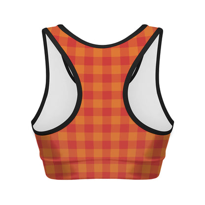 Orange Buffalo Check Pattern Print Women's Sports Bra