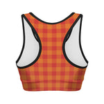 Orange Buffalo Check Pattern Print Women's Sports Bra