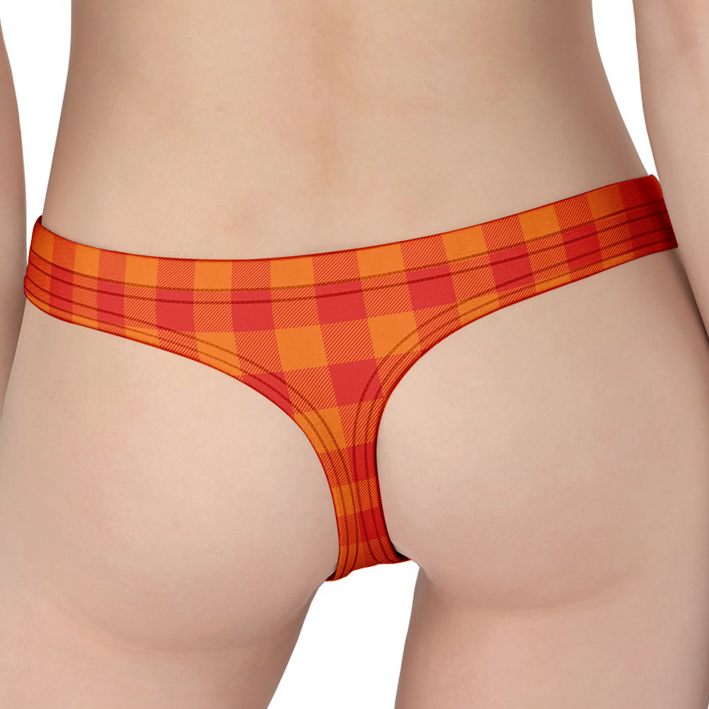 Orange Buffalo Check Pattern Print Women's Thong