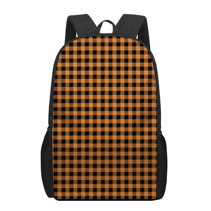 Orange Buffalo Plaid Print 17 Inch Backpack