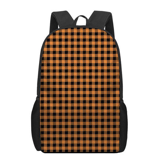 Orange Buffalo Plaid Print 17 Inch Backpack