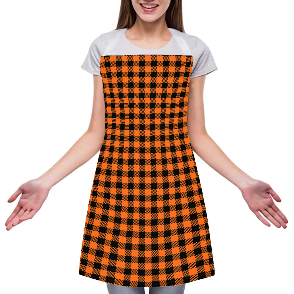 Orange Buffalo Plaid Print Adjustable Apron