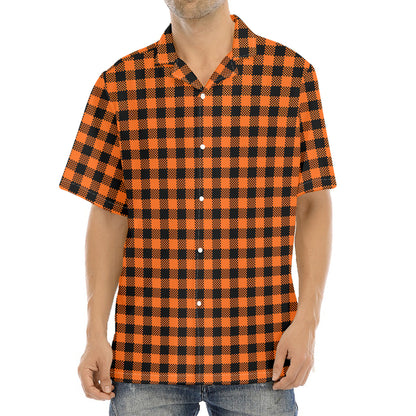 Orange Buffalo Plaid Print Aloha Shirt