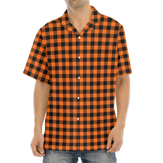 Orange Buffalo Plaid Print Aloha Shirt