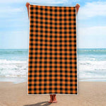 Orange Buffalo Plaid Print Beach Towel