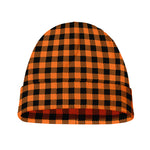 Orange Buffalo Plaid Print Beanie