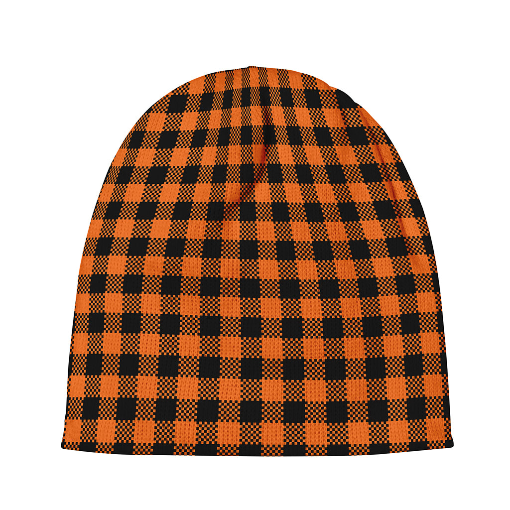 Orange Buffalo Plaid Print Beanie