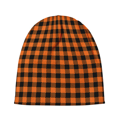 Orange Buffalo Plaid Print Beanie