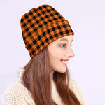 Orange Buffalo Plaid Print Beanie