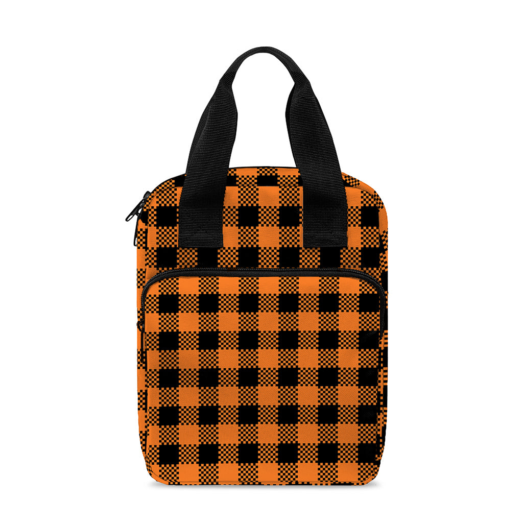 Orange Buffalo Plaid Print Bible Tote Bag