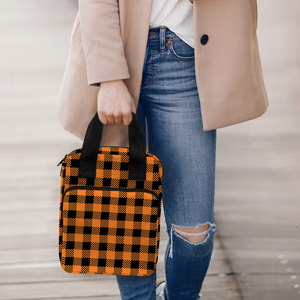 Orange Buffalo Plaid Print Bible Tote Bag