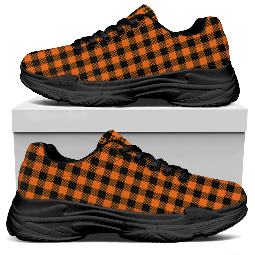 Orange Buffalo Plaid Print Black Chunky Shoes