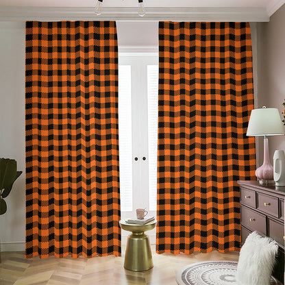 Orange Buffalo Plaid Print Blackout Pencil Pleat Curtains
