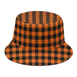 Orange Buffalo Plaid Print Bucket Hat