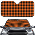 Orange Buffalo Plaid Print Car Windshield Sun Shade