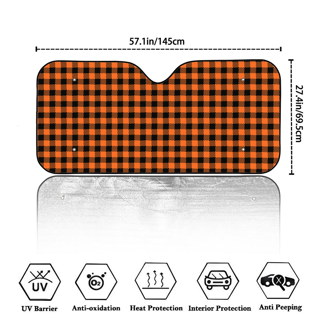 Orange Buffalo Plaid Print Car Windshield Sun Shade