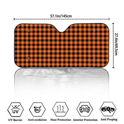 Orange Buffalo Plaid Print Car Windshield Sun Shade