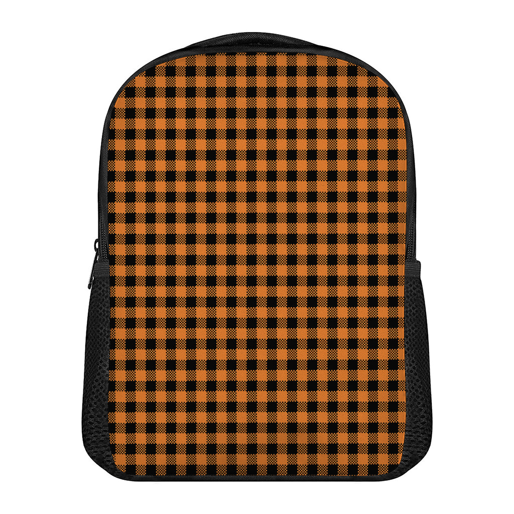 Orange Buffalo Plaid Print Casual Backpack