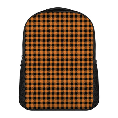 Orange Buffalo Plaid Print Casual Backpack
