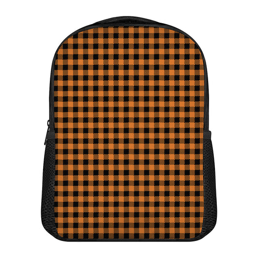 Orange Buffalo Plaid Print Casual Backpack