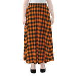 Orange Buffalo Plaid Print Chiffon Maxi Skirt
