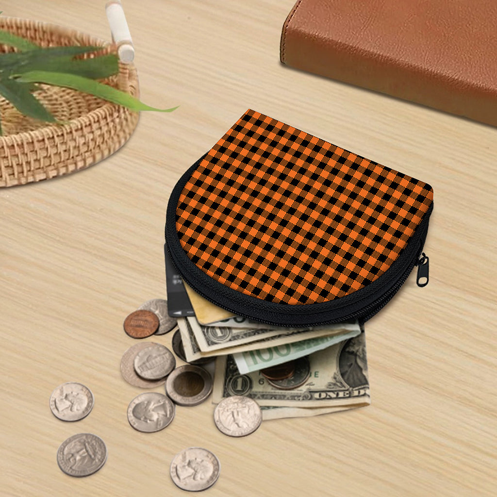 Orange Buffalo Plaid Print Coin Purse