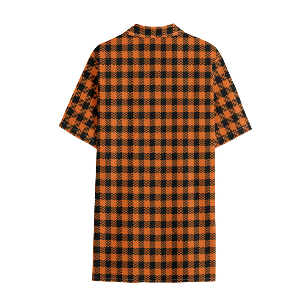 Orange Buffalo Plaid Print Cotton Hawaiian Shirt