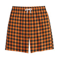 Orange Buffalo Plaid Print Cotton Shorts