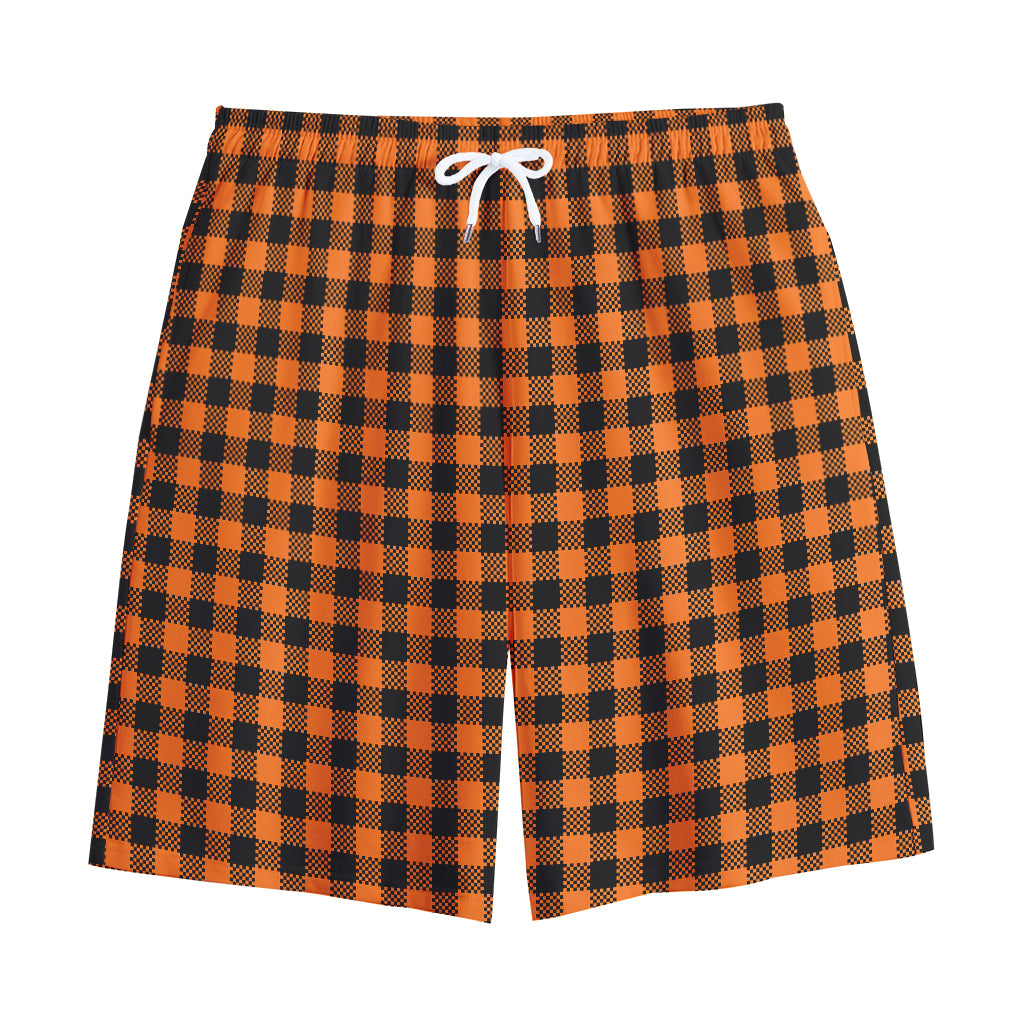 Orange Buffalo Plaid Print Cotton Shorts