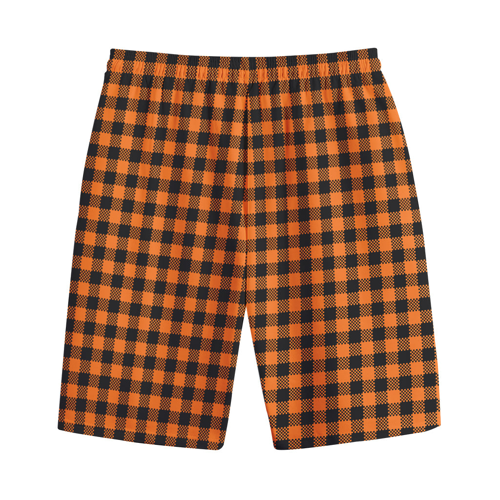 Orange Buffalo Plaid Print Cotton Shorts