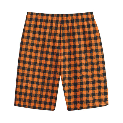 Orange Buffalo Plaid Print Cotton Shorts