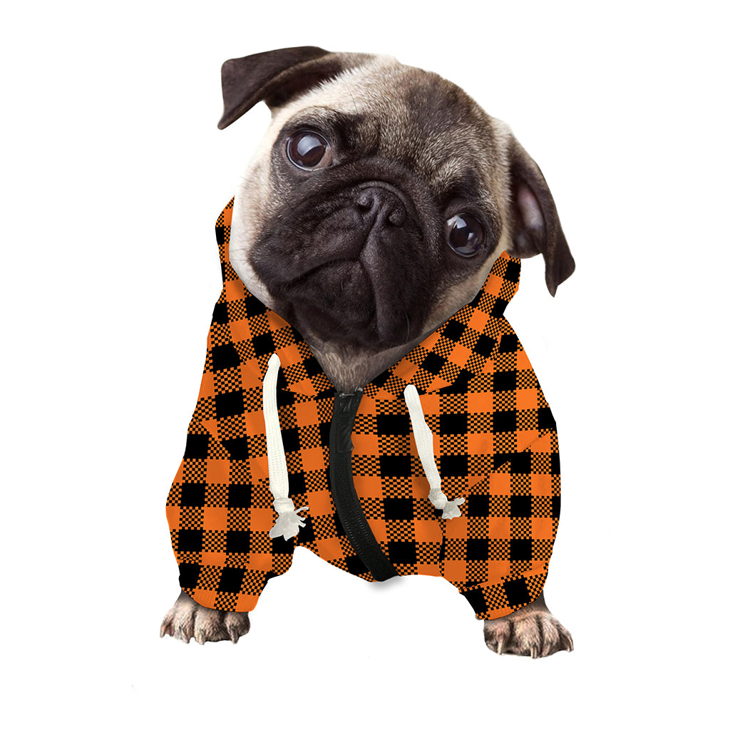 Orange Buffalo Plaid Print Dog Zip Up Hoodie