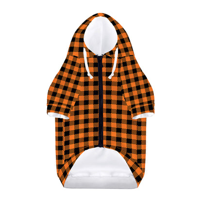 Orange Buffalo Plaid Print Dog Zip Up Hoodie