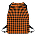 Orange Buffalo Plaid Print Drawstring Backpack