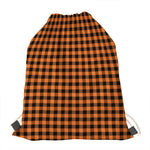 Orange Buffalo Plaid Print Drawstring Bag