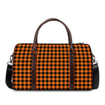 Orange Buffalo Plaid Print Duffle Bag