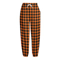 Orange Buffalo Plaid Print Fleece Lined Knit Pants