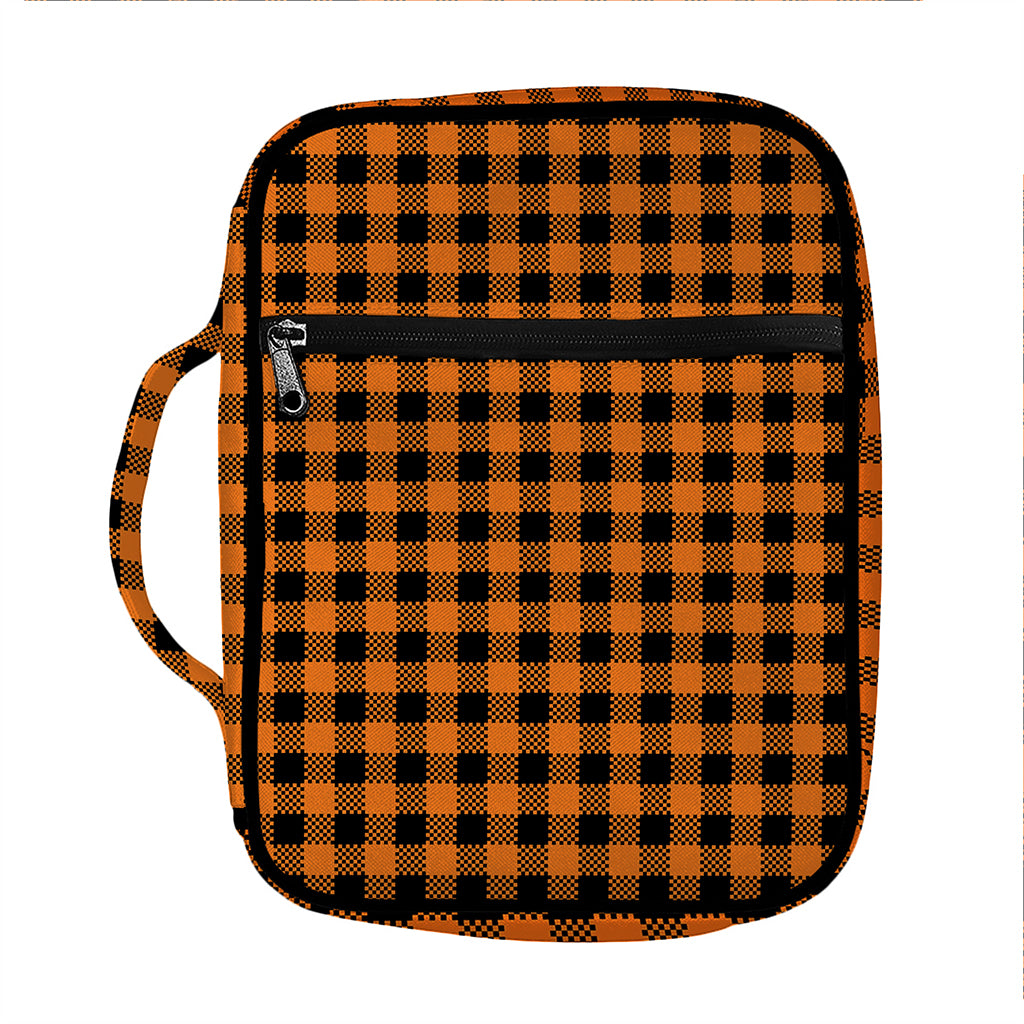 Orange Buffalo Plaid Print Front Pocket Bible Bag