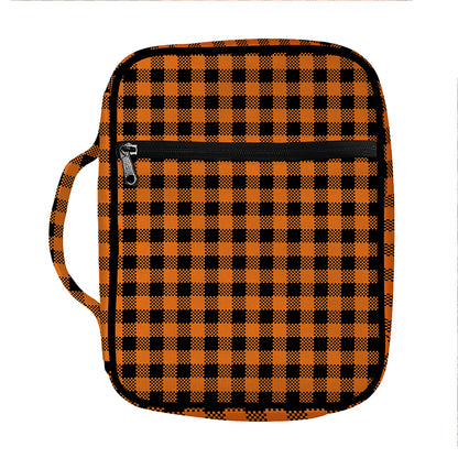 Orange Buffalo Plaid Print Front Pocket Bible Bag